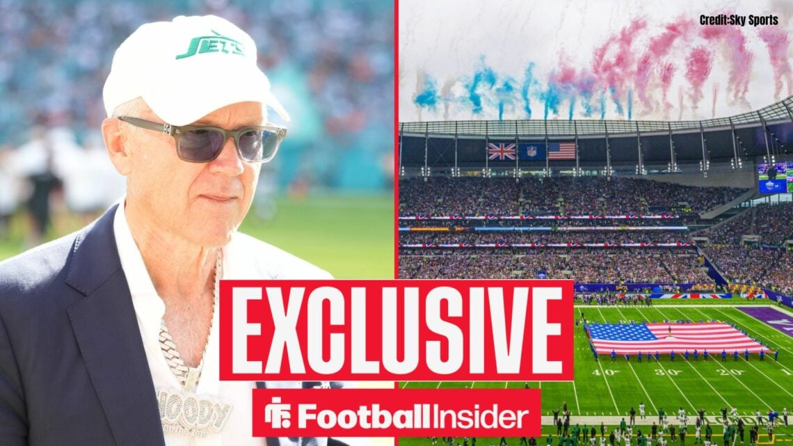 Woody Johnson in a New York Jets hat alongside the NFL at Tottenham's stadium