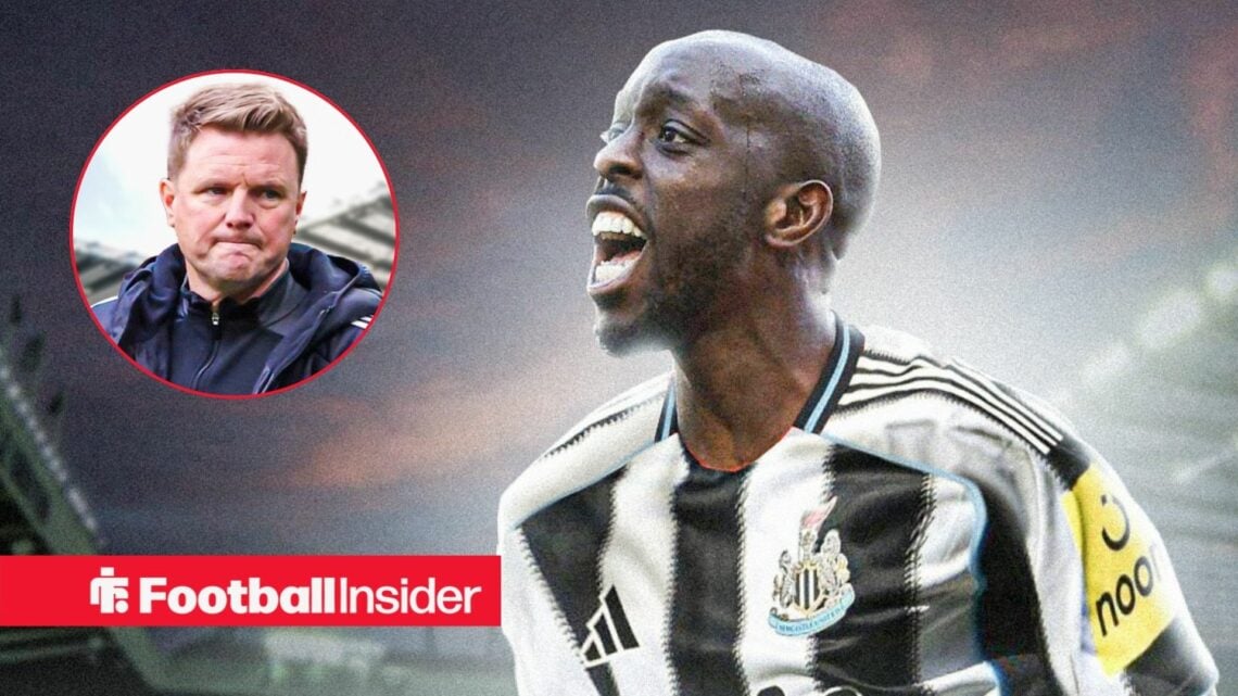 Yoane Wissa at St James Park, with Eddie Howe in a circular inset