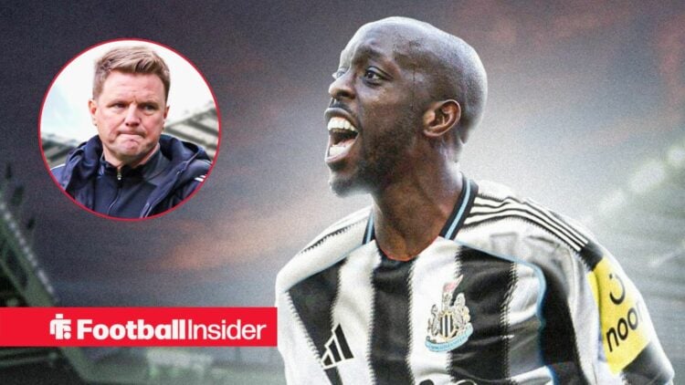 Yoane Wissa at St James Park, with Eddie Howe in a circular inset
