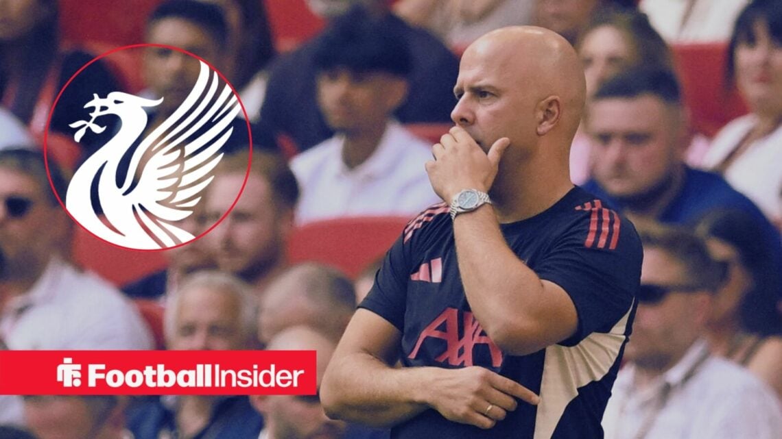 Arne Slot looks worried during a Liverpool Premier League game