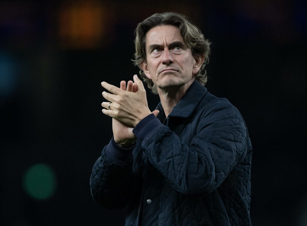 Thomas Frank looking serious whilst clapping
