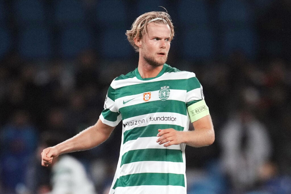 Morten Hjulmand looking focused for Sporting Lisbon