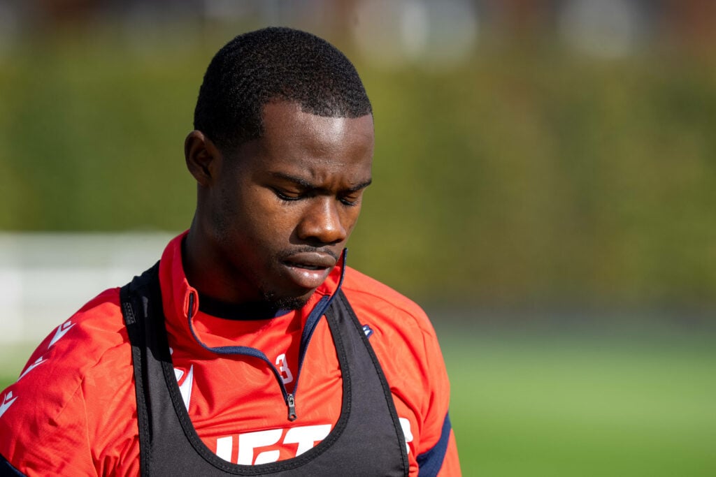 Tyrick Mitchell warming up for Crystal Palace