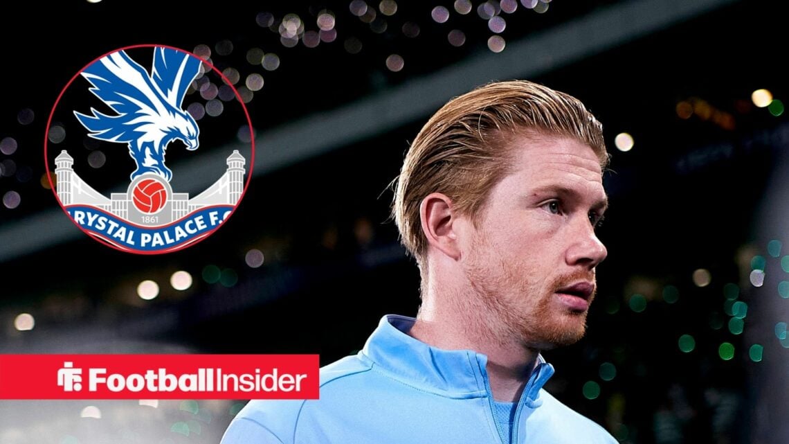 Kevin De Bruyne in Manchester City jacket with Crystal Palace club badge inset