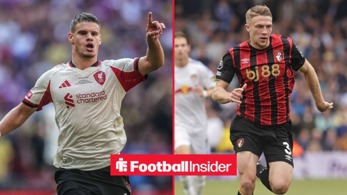 Milos Kerkez in action for Liverpool and Adrien Truffert in action for Bournemouth