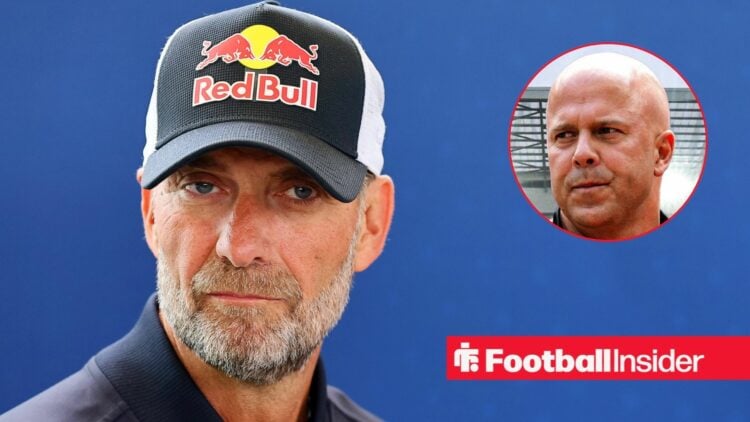 Red Bull head of global football Jurgen Klopp with Liverpool manager Arne Slot inset