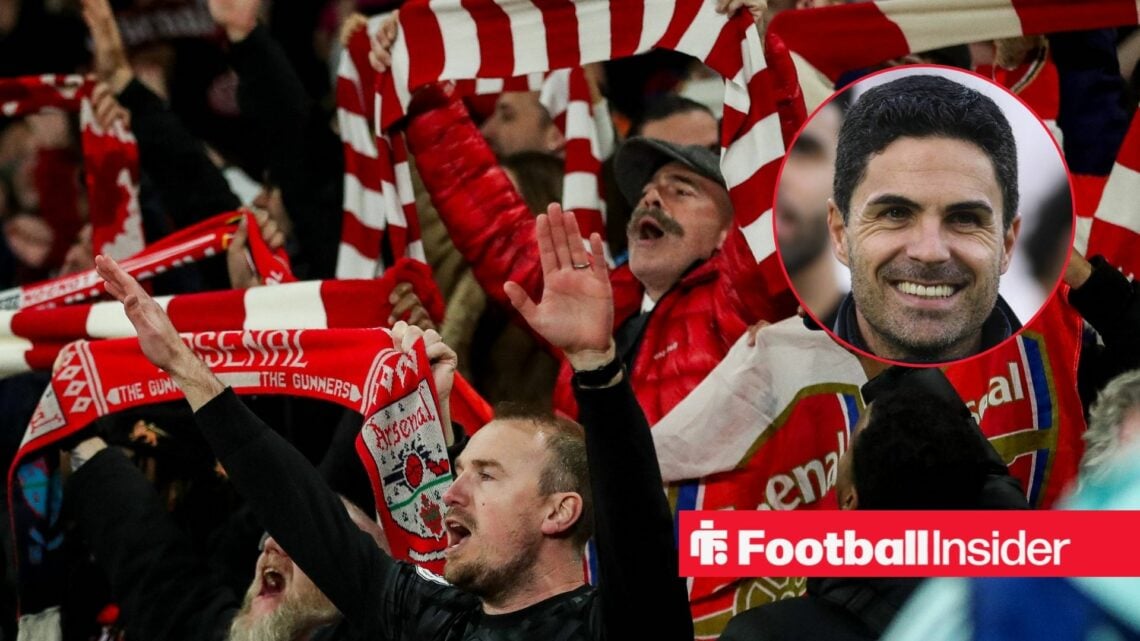 Arsenal fans celebrate with Mikel Arteta claps inset