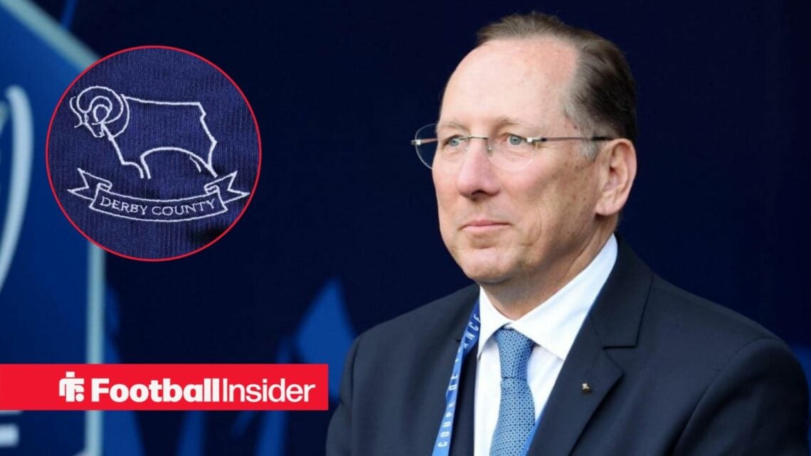 American businessman John Textor with Derby County badge inset