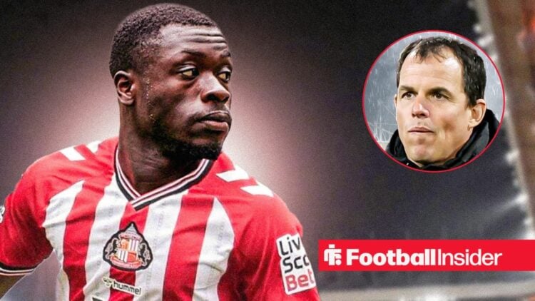 Sunderland striker Brian Brobbey with manager Regis Le Bris inset