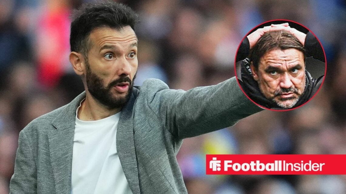 Valencia manager Carlos Corberan with Leeds United manager Daniel Farke inset