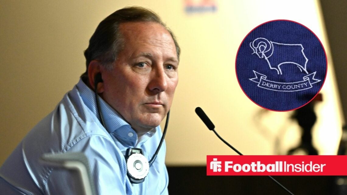 American businessman John Textor with Derby County badge inset