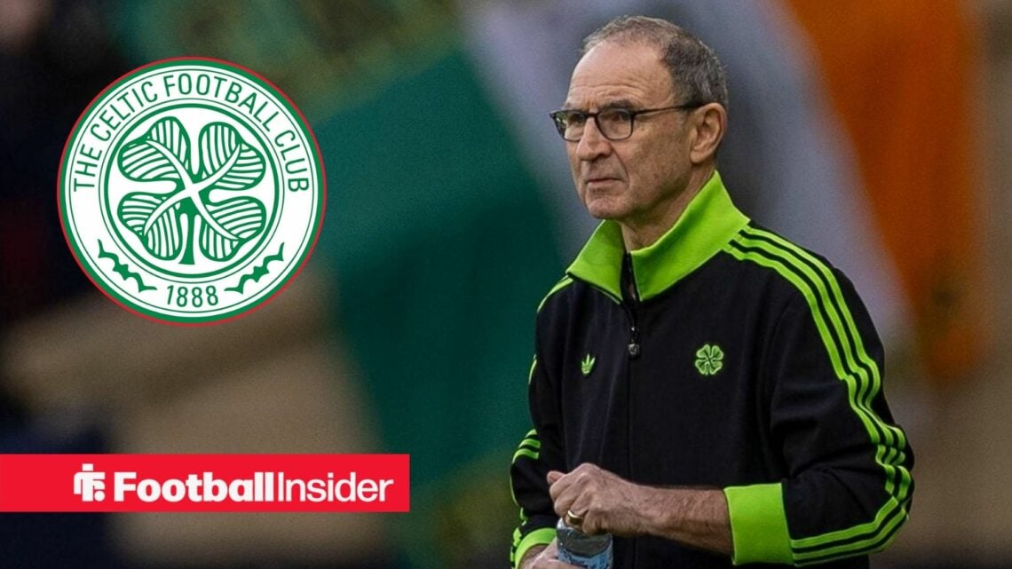 Celtic interim boss Martin O'Neill with Celtic badge inset