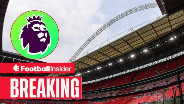Breaking news as Wembley Stadium features in the main image, as the Premier League logo features in a circular inset.