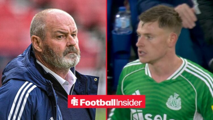 Newcastle United winger Harvey Barnes with Scotland manager Steve Clarke
