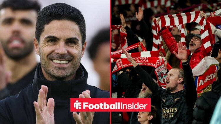 Arsenal manager Mikel Arteta claps as Arsenal fans celebrate
