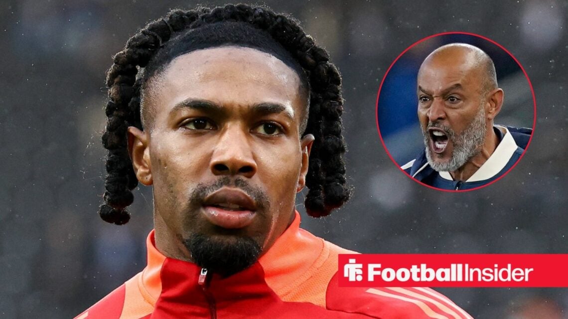 Adama Traore looking focused for Fulham with Nuno Espirito Santo shouting on the right