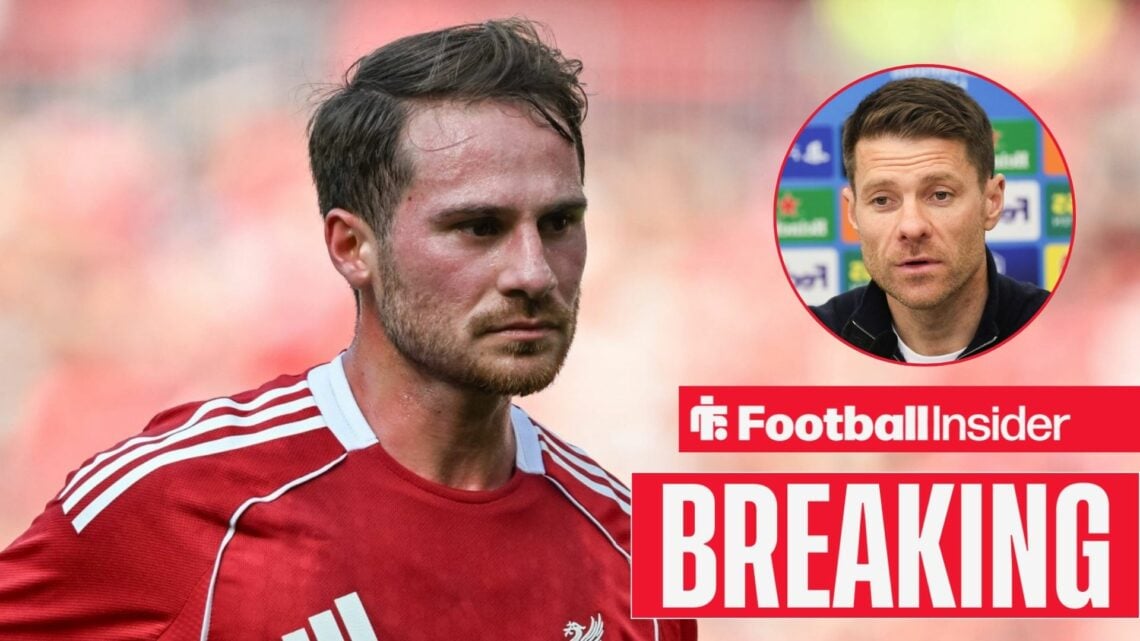 Alexis Mac Allister in action for Liverpool, with Xabi Alonso in a circular inset