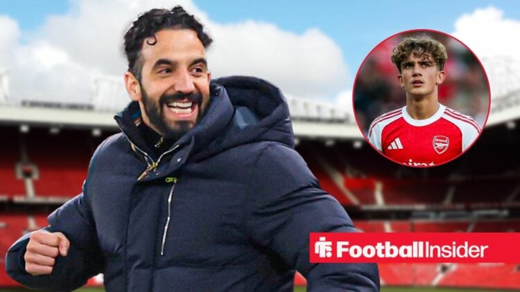 Ruben Amorim next to a circular inset of Max Dowman