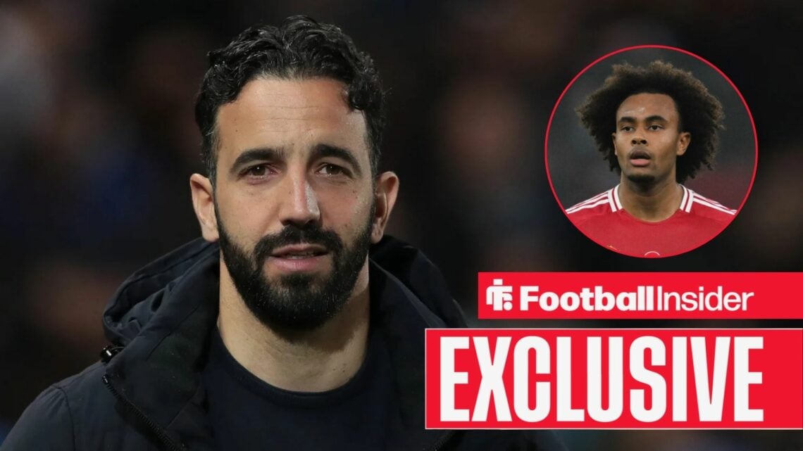 Ruben Amorim next to a circular inset of Joshua Zirkzee