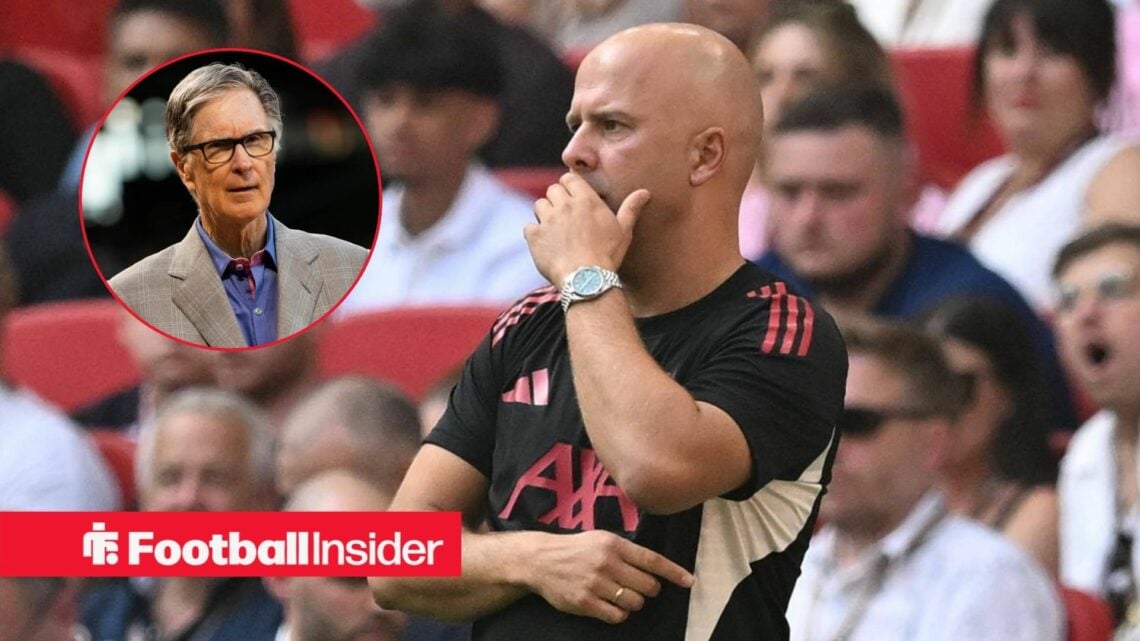 Arne Slot looking concerned with John Henry included in a circular inset