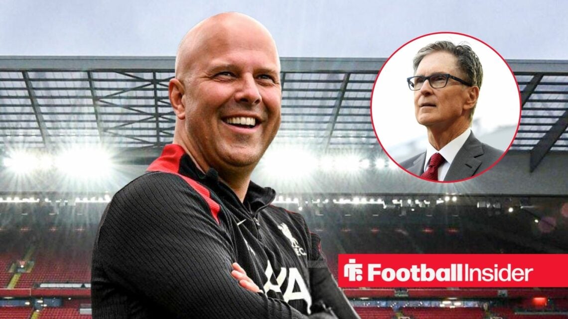 Arne Slot smiling with John Henry included in a circular inset