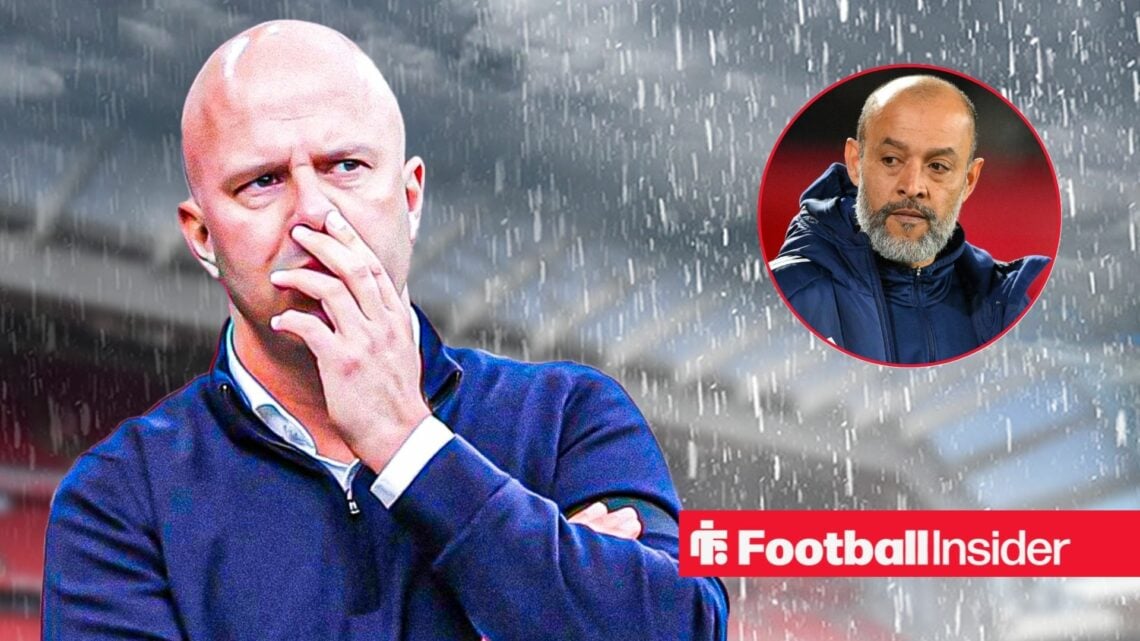 Arne Slot in the pouring rain, Nuno Espirito Santo in a circular inset