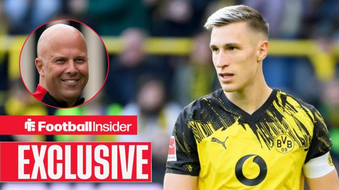 Arne Slot smiling on the left with Nico Schlotterbeck focused on the right