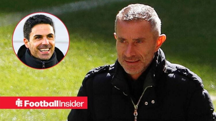 Andrea Berta next to a circular inset of Mikel Arteta