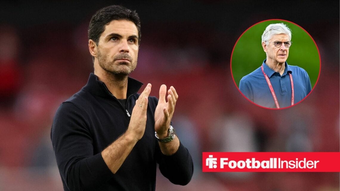 Mikel Arteta clapping with Arsene Wenger inset