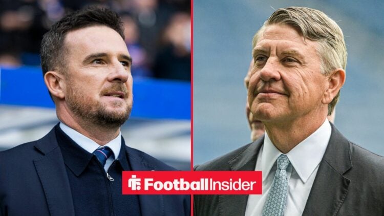 Barry Ferguson in the dugout at Ibrox, with Andrew Cavenagh on the sidelines