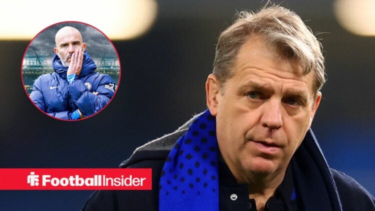 Todd Boehly next to a circular inset of Enzo Maresca