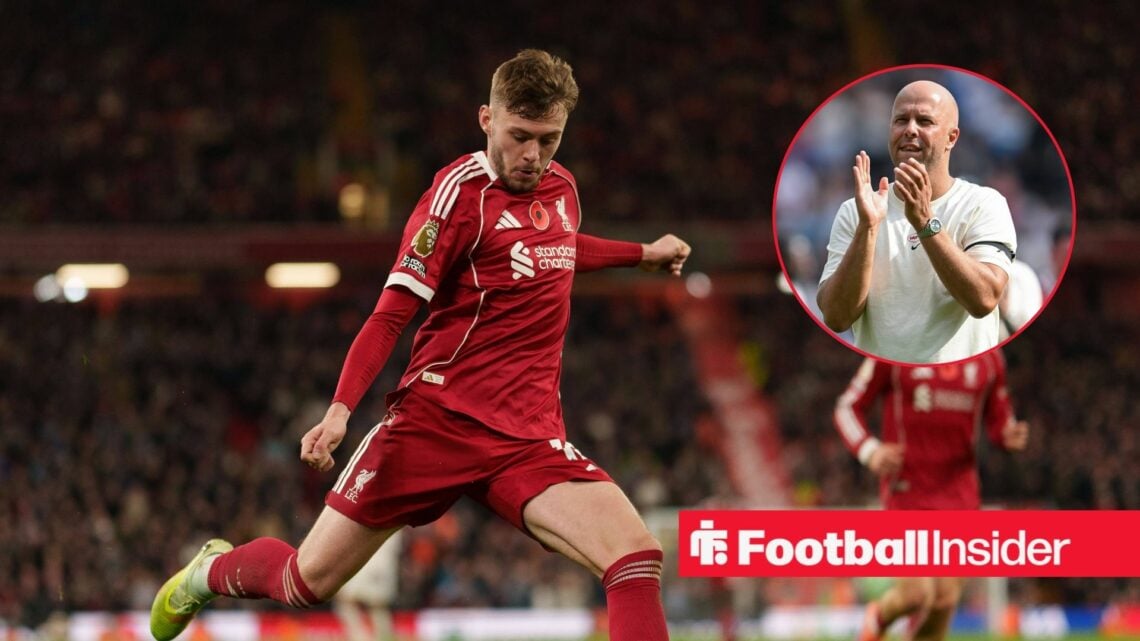 Liverpool's Conor Bradley with Arne Slot inset