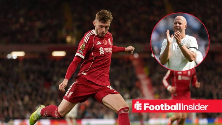 Liverpool's Conor Bradley with Arne Slot inset