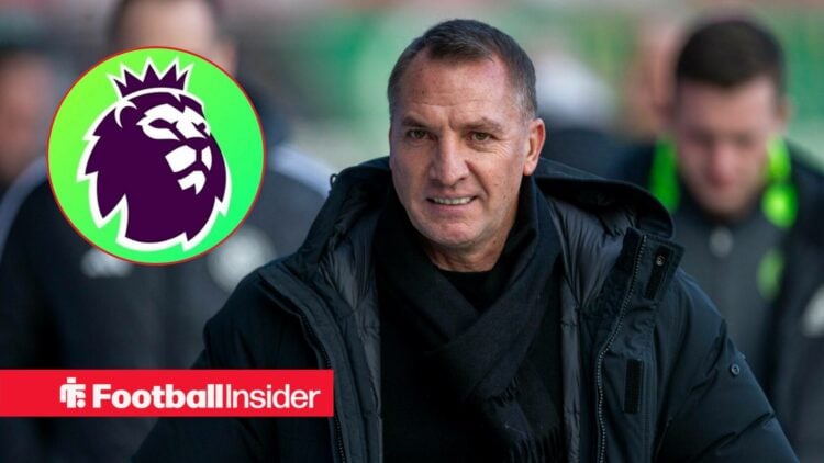 Former Celtic manager Brendan Rodgers smiles as the Premier League logo features in a circular inset.