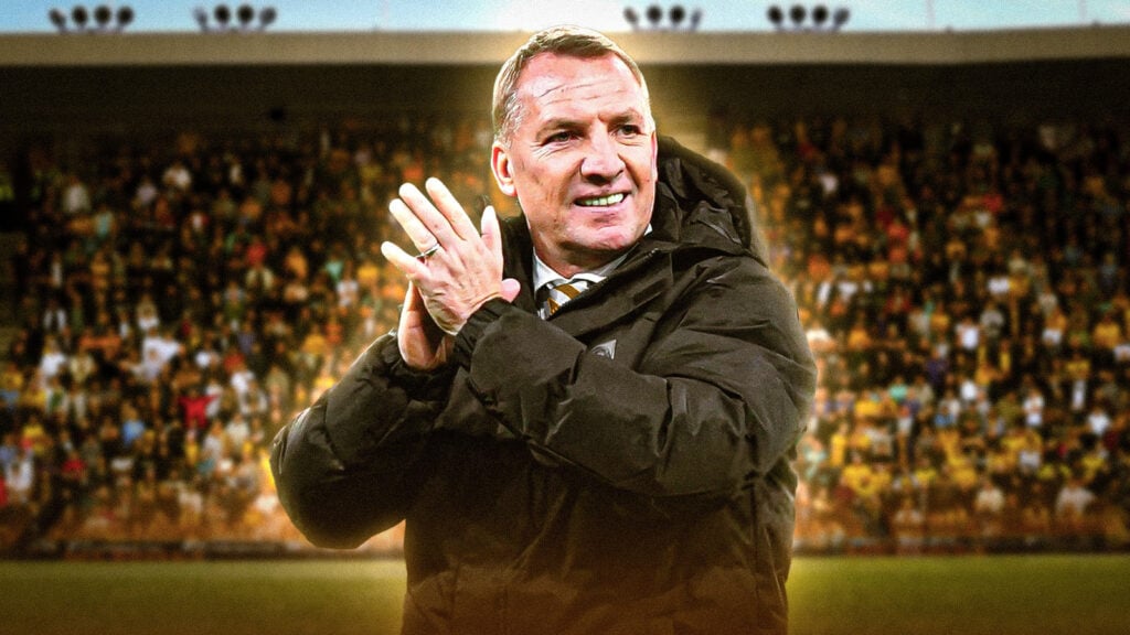 Brendan Rodgers with Molineux in the background