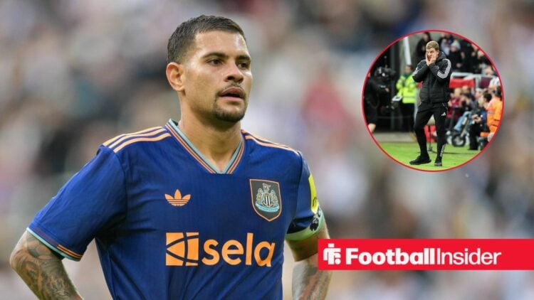 Newcastle's Bruno Guimaraes with Eddie Howe inset