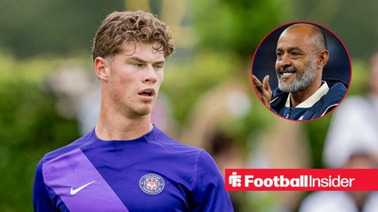 Charlie Cresswell in action for Toulouse, with Nuno Espirito Santo in a circular inset