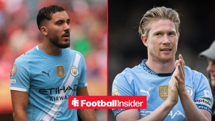 Split image of Man City's Rayan Cherki and Kevin De Bruyne clapping