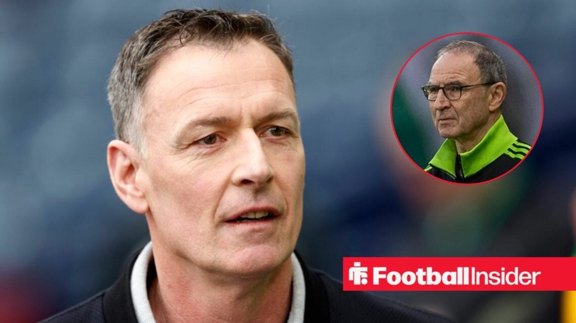 Ex-Celtic striker Chris Sutton stares towards a circular inset, where manager Martin O'Neill meets his gaze.