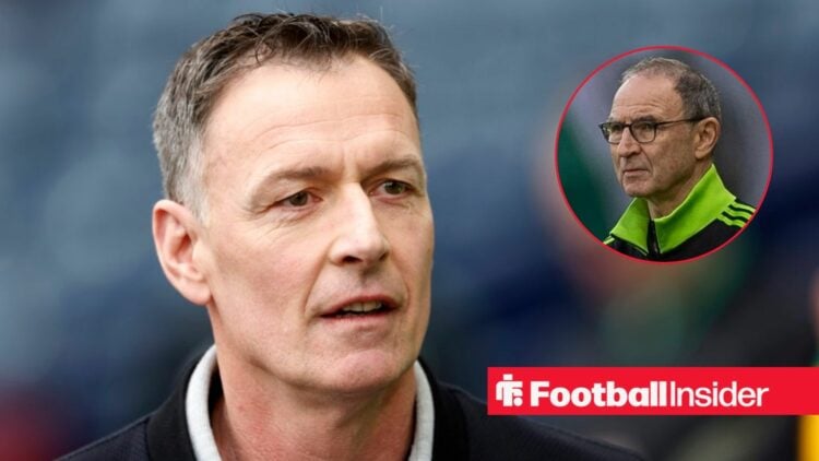 Ex-Celtic striker Chris Sutton stares towards a circular inset, where manager Martin O'Neill meets his gaze.