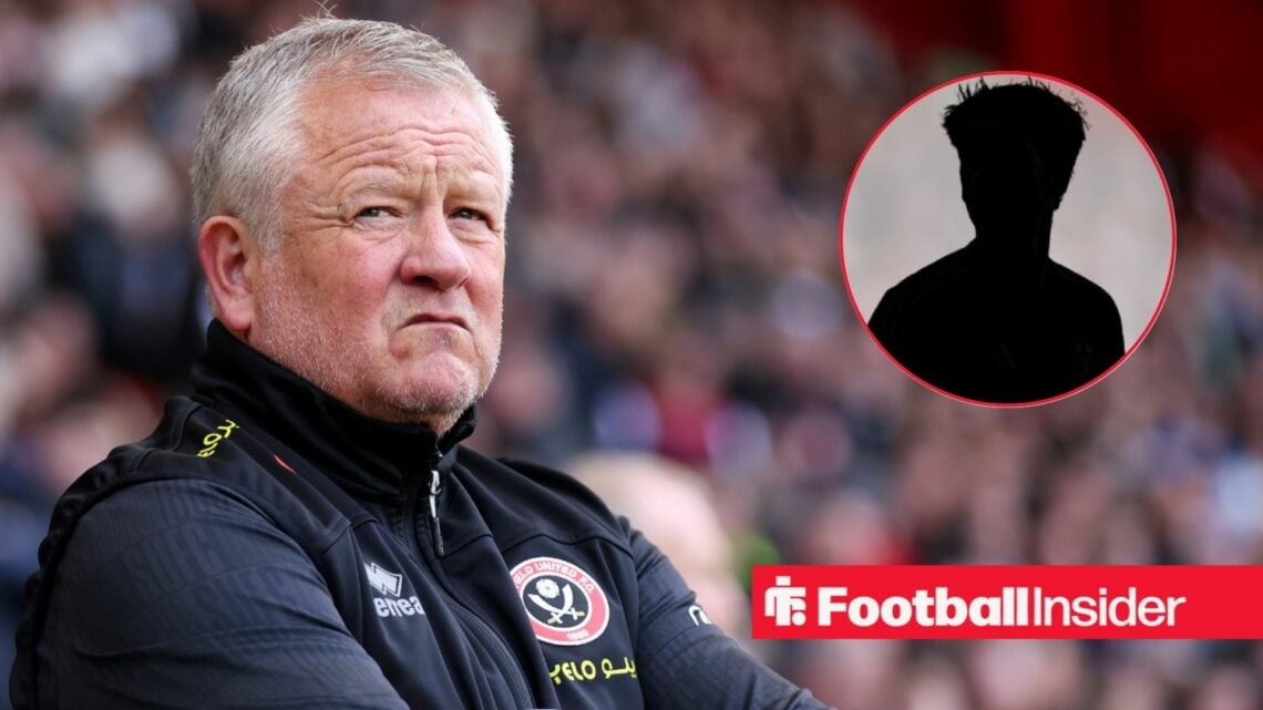 Chris Wilder at Bramall Lane, Patrick Bamford's silhouette in a circular inset