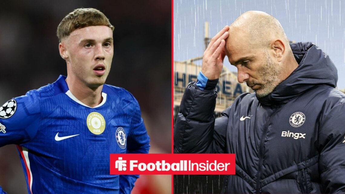 A split image as Chelsea star Cole Palmer stands with his hands on hips on the left side, as manager Enzo Maresca has his head in his hands on the ...