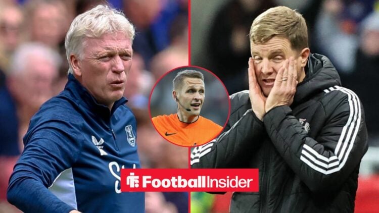 David Moyes and Eddie Howe side-by-side, Craig Pawson in a circular inset