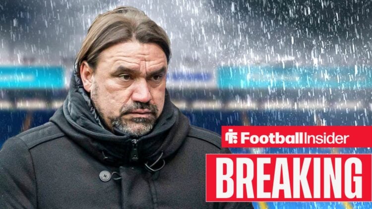 Leeds United manager Daniel Farke in the pouring rain