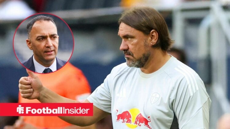 Daniel Farke on the sidelines with Leeds United, and Paraag Marathe in a circular inset