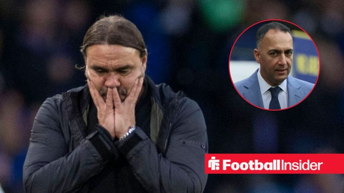 Daniel Farke with his head in his hands, with Paraag Marathe in a circular inset