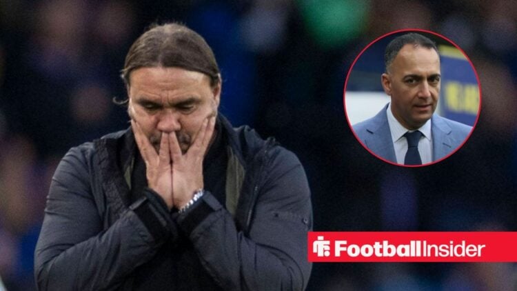 Daniel Farke with his head in his hands, with Paraag Marathe in a circular inset