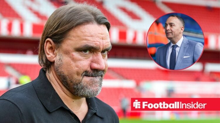 Daniel Farke at the City Ground, Paraag Marathe in a circular inset
