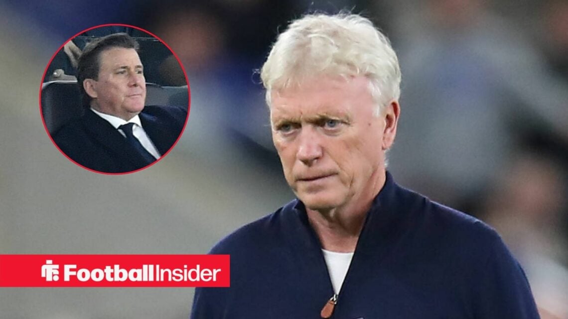 David Moyes looking upset with Dan Friedkin included in a circular inset