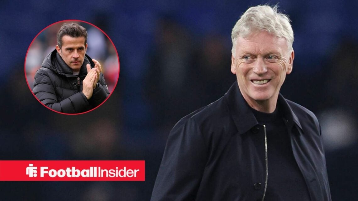 David Moyes grinning, Marco Silva in a circular inset